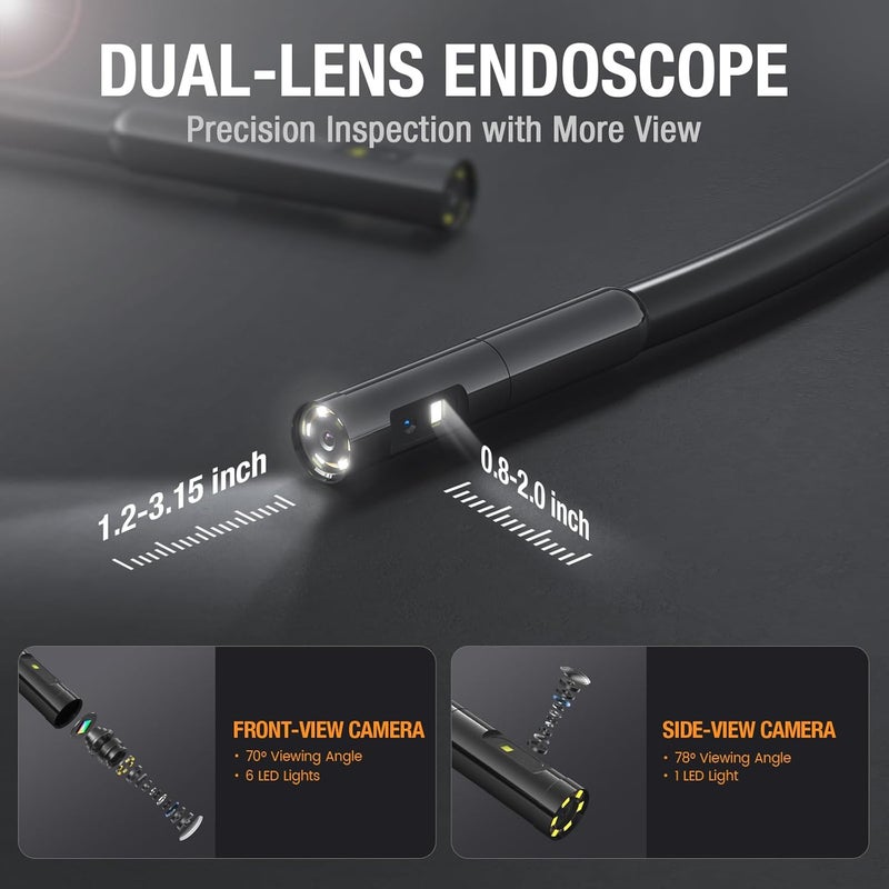 Teslong Dual Lens Endoscope Camera with Light, 4.3" HD Snake Borescope Inspection Camera, Automotive Scope Cam with Flexible Cable, Home Waterproof Fiber Optic for Sewer Drain Pipe (16.5FT) - Image 2